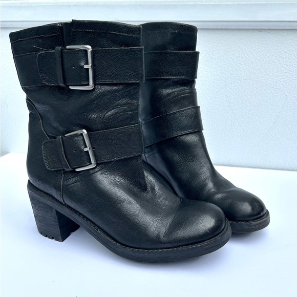 Sam Edelman moto boots black leather biker silver buckle Troy boots women 6.5 - Picture 3 of 9